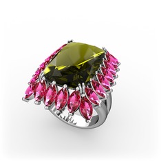 Peridot ve rodolit garnet 8 ayar beyaz altın yüzük
