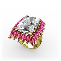 Swarovski ve rodolit garnet 18 ayar altın yüzük