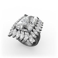 Paiva Yüzük - Beyaz zirkon ve swarovski 925 ayar siyah rodyum kaplama gümüş yüzük #1h35xmh