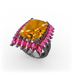 Paiva Yüzük - Sitrin ve rodolit garnet 925 ayar siyah rodyum kaplama gümüş yüzük #1hcmryv