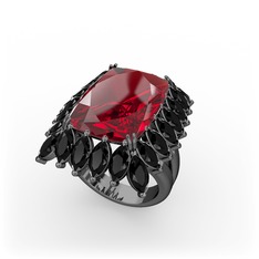 Paiva Yüzük - Garnet ve siyah zirkon 925 ayar siyah rodyum kaplama gümüş yüzük #1hg4uzd