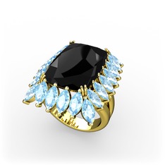 Paiva Yüzük - Siyah zirkon ve akuamarin 8 ayar altın yüzük #1imbxg3