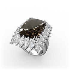 Paiva Yüzük - Dumanlı kuvars ve beyaz zirkon 8 ayar beyaz altın yüzük #1jijq2x