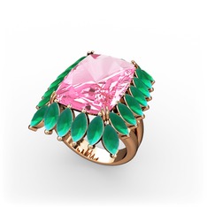 Pembe kuvars ve kök zümrüt 18 ayar rose altın yüzük