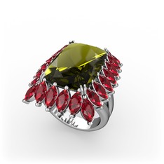 Paiva Yüzük - Peridot ve garnet 18 ayar beyaz altın yüzük #1kls3qu