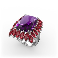 Ametist ve garnet 18 ayar beyaz altın yüzük