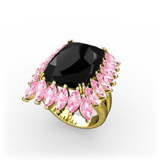 Paiva Yüzük - Siyah zirkon ve pembe kuvars 18 ayar altın yüzük #1lsm2ci
