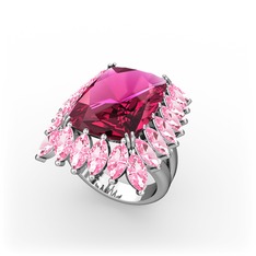Paiva Yüzük - Rodolit garnet ve pembe kuvars 14 ayar beyaz altın yüzük #1mmyinh