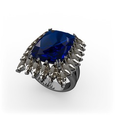 Paiva Yüzük - Lab safir ve dumanlı kuvars 925 ayar siyah rodyum kaplama gümüş yüzük #1myu6tt