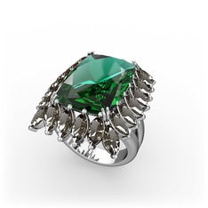 Yeşil kuvars ve dumanlı kuvars 18 ayar beyaz altın yüzük