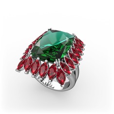 Paiva Yüzük - Yeşil kuvars ve garnet 14 ayar beyaz altın yüzük #1p8htv2