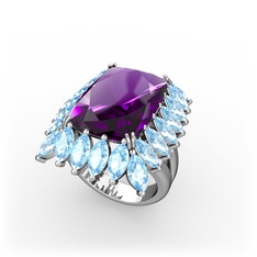 Ametist ve akuamarin 14 ayar beyaz altın yüzük