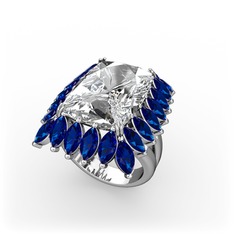 Paiva Yüzük - Swarovski ve lab safir 8 ayar beyaz altın yüzük #1q3t1l9