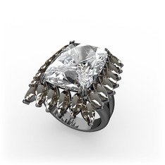 Beyaz zirkon ve dumanlı kuvars 925 ayar siyah rodyum kaplama gümüş yüzük