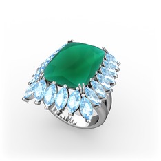 Paiva Yüzük - Kök zümrüt ve akuamarin 8 ayar beyaz altın yüzük #1qkserd