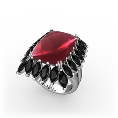 Paiva Yüzük - Kök yakut ve siyah zirkon 8 ayar beyaz altın yüzük #1qrtk3s