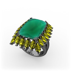 Paiva Yüzük - Kök zümrüt ve peridot 925 ayar siyah rodyum kaplama gümüş yüzük #1qzsko8