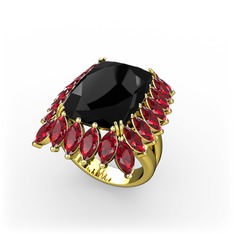 Siyah zirkon ve garnet 18 ayar altın yüzük