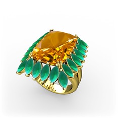 Sitrin ve kök zümrüt 14 ayar altın yüzük