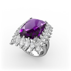 Ametist ve swarovski 18 ayar beyaz altın yüzük