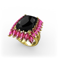 Siyah zirkon ve rodolit garnet 14 ayar altın yüzük
