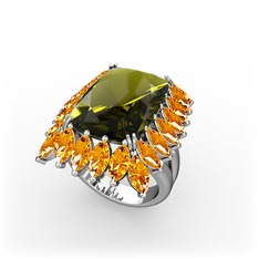 Paiva Yüzük - Peridot ve sitrin 8 ayar beyaz altın yüzük #1t6fkg4