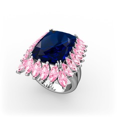 Lab safir ve pembe kuvars 925 ayar gümüş yüzük