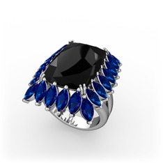 Paiva Yüzük - Siyah zirkon ve lab safir 18 ayar beyaz altın yüzük #1usixps