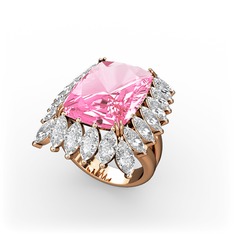 Paiva Yüzük - Pembe kuvars ve swarovski 18 ayar rose altın yüzük #1v36awm