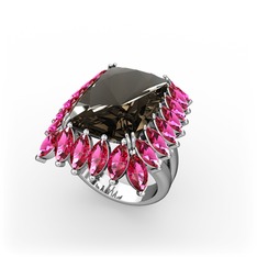 Paiva Yüzük - Dumanlı kuvars ve rodolit garnet 14 ayar beyaz altın yüzük #1vbv9ia