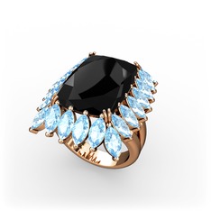 Paiva Yüzük - Siyah zirkon ve akuamarin 14 ayar rose altın yüzük #1w0vjvt