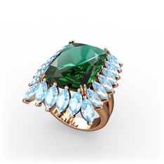 Paiva Yüzük - Yeşil kuvars ve akuamarin 925 ayar rose altın kaplama gümüş yüzük #1w47zc6