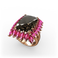 Paiva Yüzük - Dumanlı kuvars ve rodolit garnet 18 ayar rose altın yüzük #1w6x1q3