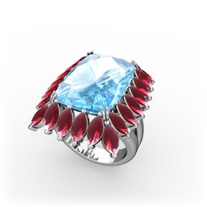 Paiva Yüzük - Akuamarin ve kök yakut 18 ayar beyaz altın yüzük #1w86uim