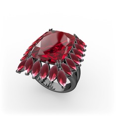 Paiva Yüzük - Garnet ve kök yakut 925 ayar siyah rodyum kaplama gümüş yüzük #1wu0bbm