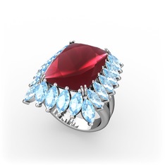 Paiva Yüzük - Kök yakut ve akuamarin 18 ayar beyaz altın yüzük #1xiorw1