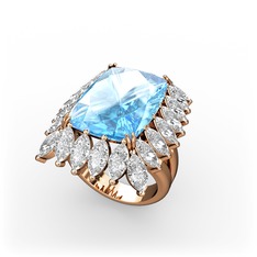 Paiva Yüzük - Akuamarin ve beyaz zirkon 8 ayar rose altın yüzük #1xu4w1z