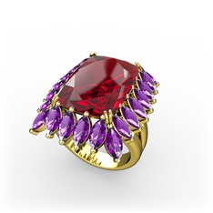 Garnet ve ametist 8 ayar altın yüzük