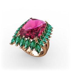 Rodolit garnet ve yeşil kuvars 14 ayar rose altın yüzük