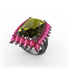 Paiva Yüzük - Peridot ve rodolit garnet 925 ayar siyah rodyum kaplama gümüş yüzük #1z0wilo