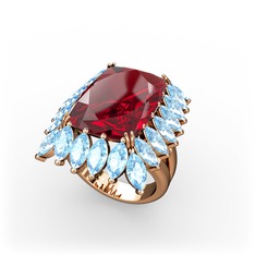 Paiva Yüzük - Garnet ve akuamarin 8 ayar rose altın yüzük #2780xi