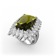 Peridot ve swarovski 8 ayar beyaz altın yüzük