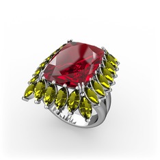 Paiva Yüzük - Garnet ve peridot 925 ayar gümüş yüzük #3kczgs