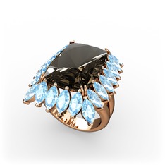 Paiva Yüzük - Dumanlı kuvars ve akuamarin 18 ayar rose altın yüzük #4799fb