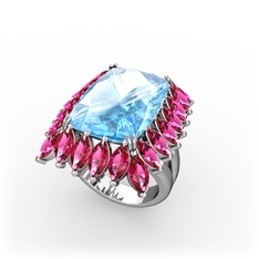 Akuamarin ve rodolit garnet 925 ayar gümüş yüzük