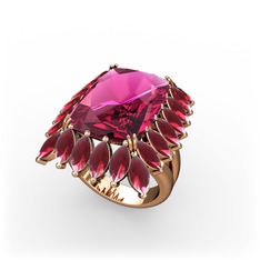 Rodolit garnet ve kök yakut 925 ayar rose altın kaplama gümüş yüzük