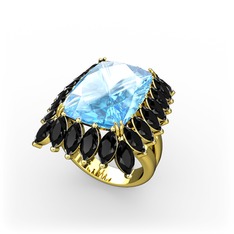 Paiva Yüzük - Akuamarin ve siyah zirkon 8 ayar altın yüzük #56lag3