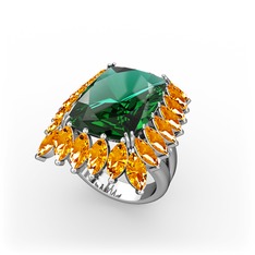 Paiva Yüzük - Yeşil kuvars ve sitrin 14 ayar beyaz altın yüzük #5c365l