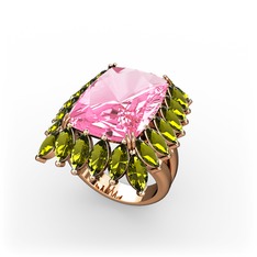 Paiva Yüzük - Pembe kuvars ve peridot 8 ayar rose altın yüzük #5fusg3