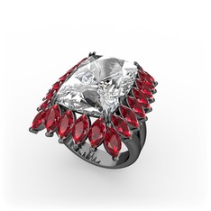 Paiva Yüzük - Swarovski ve garnet 925 ayar siyah rodyum kaplama gümüş yüzük #5lrsuz